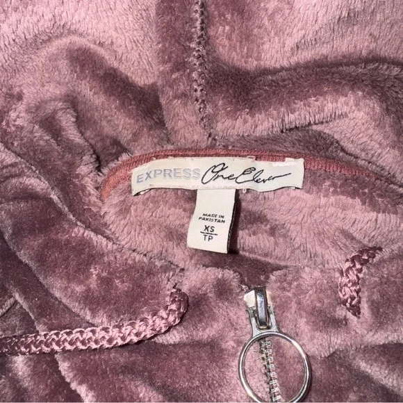 EXPRESS One Eleven dark purple fuzzy 3/4 zip hoodie - Picture 5 of 5